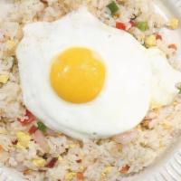 Baby Shrimp Fried Rice|새우볶음밥 · Fried rice with baby shrimp, vegetables, and a fried egg on top.