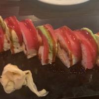 Utah Special Roll · Soy wrapped shrimp tempura, cream cheese, snowcrab, tuna, avocado, and eel sauce.