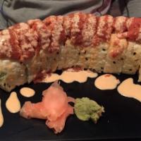 Fema Special Roll · Soy wrapped salmon, snow crab, asparagus, avocado inside, spicy tuna, and spicy mayo.