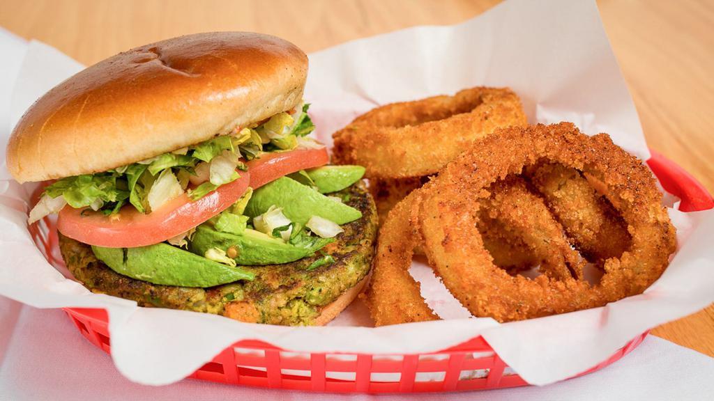 Vegging Out · Veggie patty topped with lettuce, Tomato, and our sun-dried tomato aioli.