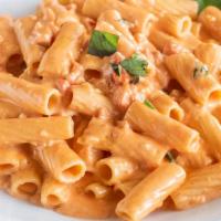 Penne Ala Vodka · Penne pasta in a creamy vodka sauce (made with pancetta).