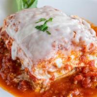 Lasagna Alforno · A blend of meat and cheese lasagna topped with meat sauce and mozzarella cheese.