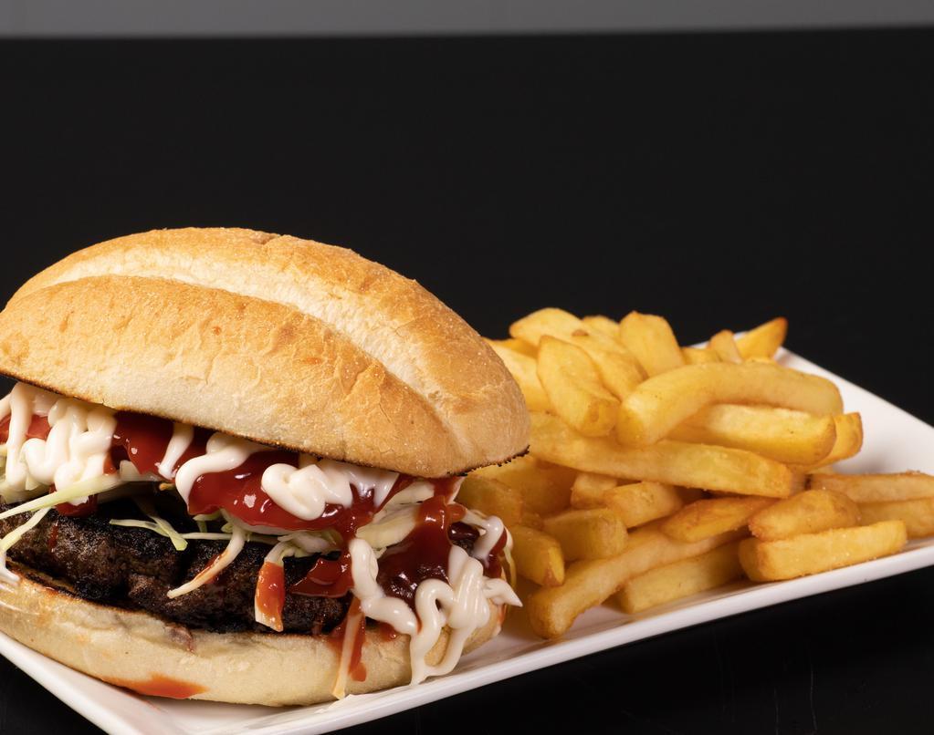 Chimichurri · Burger, cabbage, tomato, onion ,mayoketchup

with your choice of fries French fries .