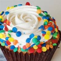 Cupcake, Vanilla With Vanilla Buttercream · Our vanilla butter cake, topped with sweet buttercream and sprinkles.