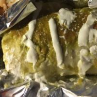 Burritos · Large flour tortilla filled with, Spanish rice, refried beans, cheese, shredded lettuce, dic...