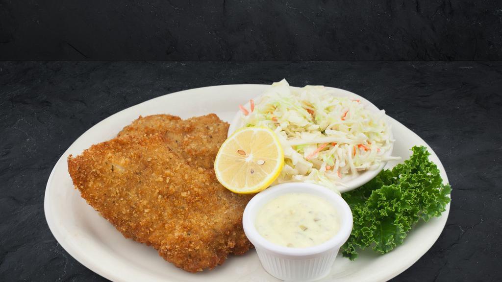 Cattleman'S White Fish Platter · Hand-breaded Atlantic cod served with your choice of side and tartar sauce.
