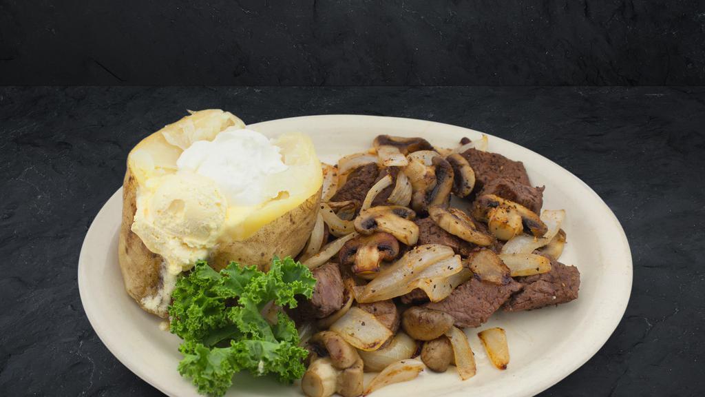 Tender Tips · Hand cut beef tips sautéed with savory mushrooms and onions.
