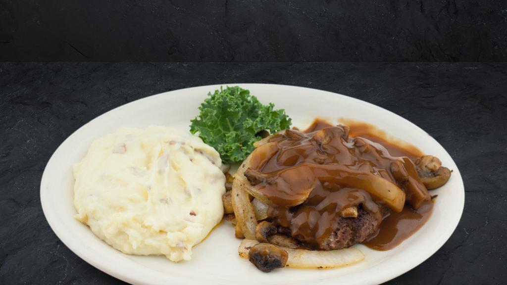 The Chopper · A lean 10 ounces of chopped Cattleman’s Certified Gold beef smothered with sautéed mushrooms, onions and brown gravy.