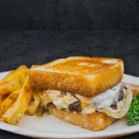 Patty Melt · Fresh ground Angus beef topped off with Swiss cheese, caramelized onions, and Cattleman's Pe...