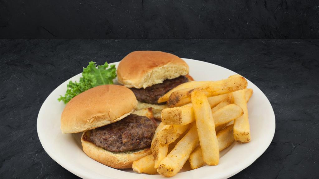 Roadhouse Sliders · Our 100% ground Angus sliders are served with pickles and your choice of cheese.