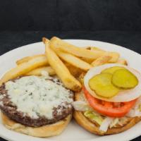 Black + Bleu Angus Burger · Cattleman’s Gold Certified burger dusted with our Gunpowder Seasoning and topped with crumbl...