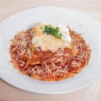 Lasagna Entrée · Lasagna with beef bolognese, creamy ricotta, fresh mozzarella, house pomodoro and shaved Par...