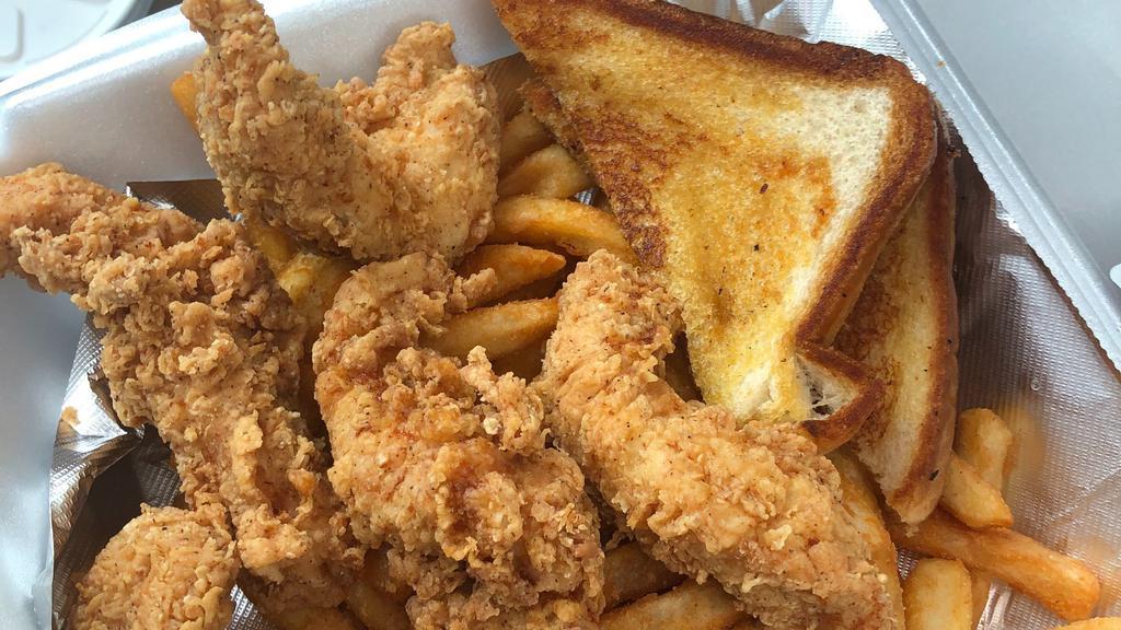 Chicken Tenders · 3 hand-breaded chicken tenders served with fries, coleslaw and texas toast. try it with our signature Zeke sauce.