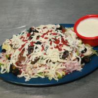 Salad Supreme (Small) · An Arkansas original. Fresh mixed lettuce with chopped onions and green bell peppers, black ...