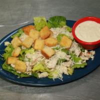 Chicken Caesar (Small) · Crisp romaine lettuce with fajita chicken, shredded Parmesan, and herbed croutons.