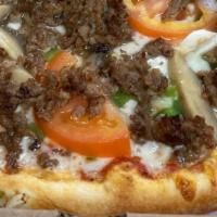 Super Philly Pizza (Extra Large) · Steak or marinated chicken, onion, tomato, green pepper, marinated mushrooms, and mozzarella...