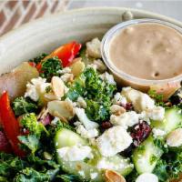 Spring Kale Salad · Salad w/ Vinaigrette (2 oz.): 320 Calories | 7 P | 18 C (13 net) | 27 F | 5 Fiber | 9 Sugar
...