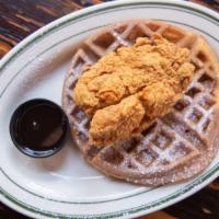 Chicken & Waffles · Southern fried airline chicken breast served on top of a Belgian waffle with a honey tabasco...