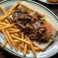 Roast Beef Po-Boy · Juicy roast beef dressed with lettuce, tomato, pickle and tabasco mayo.