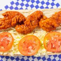 Chicken Finger Sub · Famous Buffalo item. CRISPY Chicken fingers tossed in your favorite sauce then put over a ho...