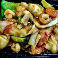 Seafood Vegetables · Shrimp and Imitation Crab sautéed with all sort of vegetables in a  garlic brown tasty sauce.