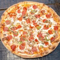 New Yorker · Pepperoni, sausage, mushrooms, sautéed onions, green peppers.