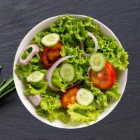 Green Salad Dream · Fresh green lettuce mix, tomatoes, black olives, red onions, bell peppers, and shredded mozz...