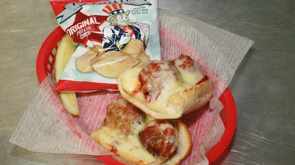 Meatball · Gluten-free meatballs baked with marinara and Provolone on a toasted hoagie.