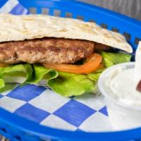 Lamb Burger · Domestic seasoned lamb with romaine lettuce, and tomato with homemade tzatziki served on a w...