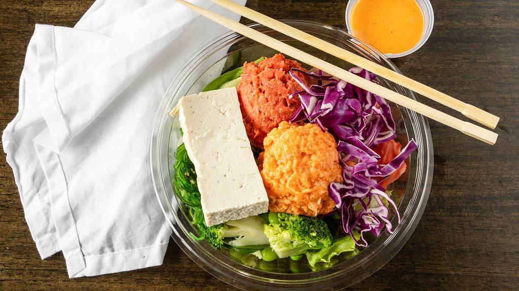 Regular T-Op Poke Bowl · Two choices of protein.