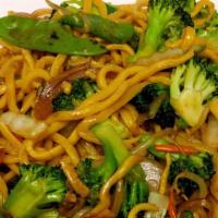 L - Vegetable Lo Mein · Mixed with Chinese cabbage, mushroom, onion, scallion, bean sprout and snow peas, broccoli a...