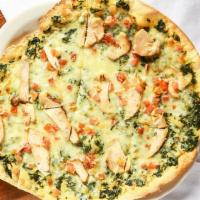 L Chicken Florentine · Favorite. Parmesan spinach, grilled chicken, diced tomatoes, mozzarella, and fontina cheese.