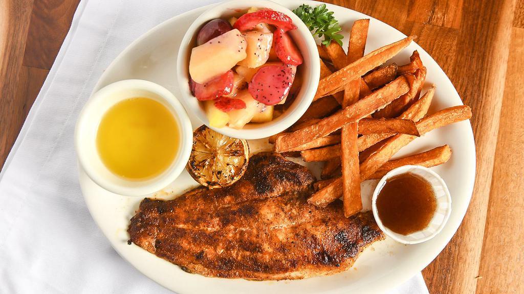 Grilled Cajun Catfish · New. US farm-raised catfish 8 oz. fillet coated in cajun spices then grilled over mesquite, served with drawn butter.