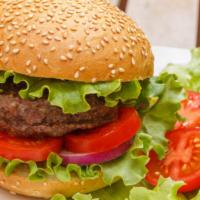 Hamburger · Delicious 1/2 lb sirloin beef burger with lettuce, and tomatoes, served with mayo, mustard, ...