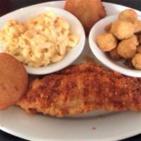Cajun Catfish · Served with two sides and bread.