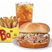 Pulled Pork Bbq Sandwich (Combo) · Awesome Eastern North Carolina pulled pork BBQ topped with cole slaw and served inside a toa...