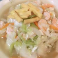 Shrimp Chow Mein · Stir fried vegetables and noodles.