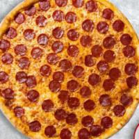 Pepperoni Pizza	 · Our famous house made dough topped with red sauce, pepperoni, and our house cheese blend