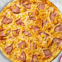 Hawaiian  Pizza (Gf) · Certified gluten free dough topped with red sauce, ham, pineapples, and our house cheese blend