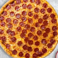 Pepperoni Pizza (Gf) · Certified gluten free dough topped with red sauce, pepperoni, and our house cheese blend