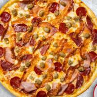 Meat Lovers Pizza (Gf) · Certified gluten free dough topped with red sauce, pepperoni, salami, Canadian bacon, and ou...