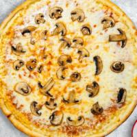 Mushroom Pizza (Gf) · Certified gluten free dough topped with red sauce, mushrooms, and our house cheese blend