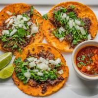 Birria Tacos · 3 barbacoa tacos with consommé. Add cheese for an additional charge.