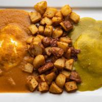 Huevos Divorciados* · Served with home potatoes or refried beans. Consuming raw or undercooked meats, poultry, sea...
