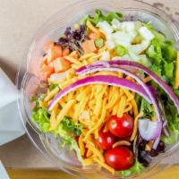 Side Salad · Fresh greens, red onions, tomatoes & carrot with your choice of dressing.