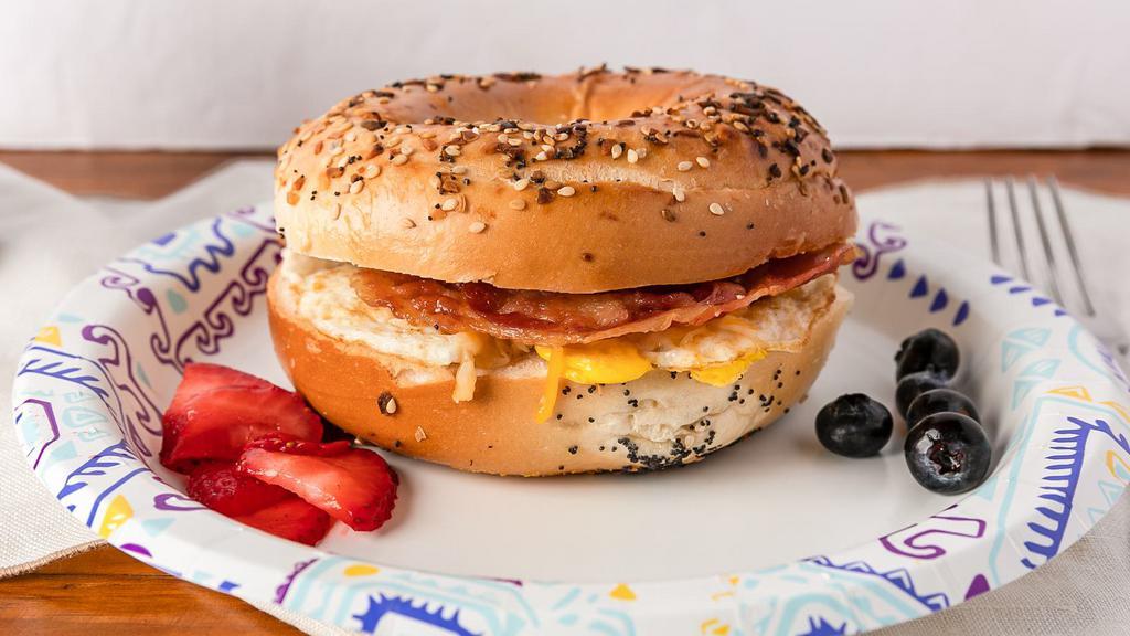 Bagel With Cream Cheese · Choose everything or plain bagel.  We serve 2 oz (2 single serve packages) of Philadelphia Cream Cheese with each bagel