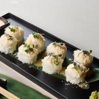 Parmesano Maki · Ebi Furai, Scallop, Avocado, Nikkei Butter, Shaved Parmesan, Lime