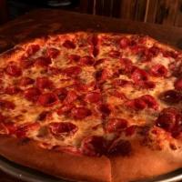 Pepperoni Lovers · Three layers of pepperoni, parmesan with basil and oregano.