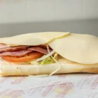 Grinder Sub (Whole) · Comes with hot assorted meats, fresh provolone cheese, lettuce, tomato, onions, spices, oil,...