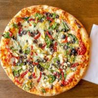 The Gourmet · Fresh spinach, sun-dried tomatoes, black olives, artichoke hearts and feta cheese. 310-410 c...